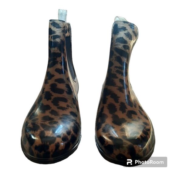 J. Crew Pull On Leopard Short Chelsea Rain Boots Cheetah Animal Print - Picture 4 of 5